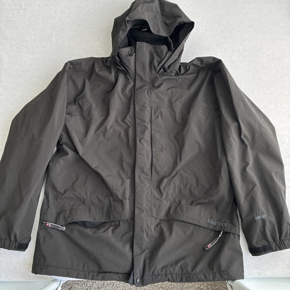Marmot Jacket Coat Mens L Black PreCip Eco Waterproof Rain Shell Hooded Hiking